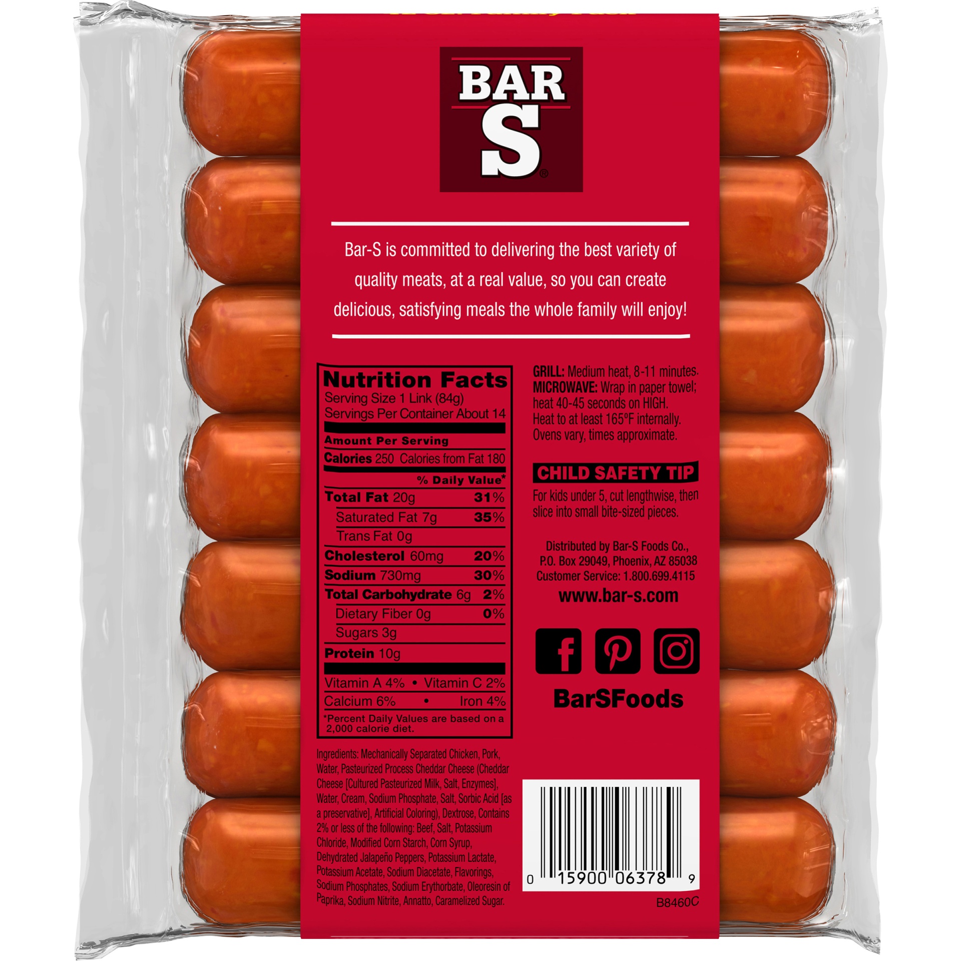 slide 6 of 7, Bar-S Jalapeno & Cheddar Hot Links 14 ct Pack, 