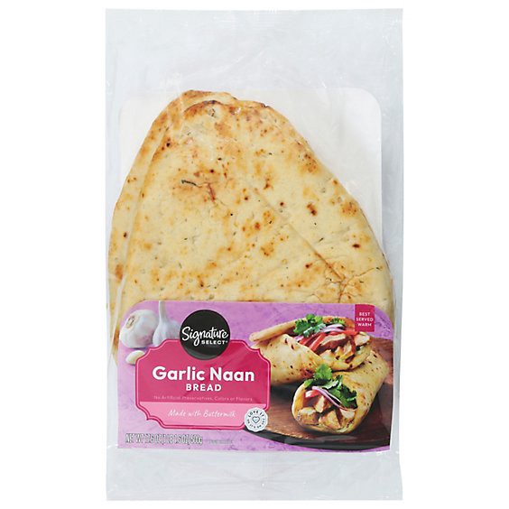 slide 1 of 1, Signature Select Garlic Flat Bread Naan - 17.6 Oz, 17.6 oz