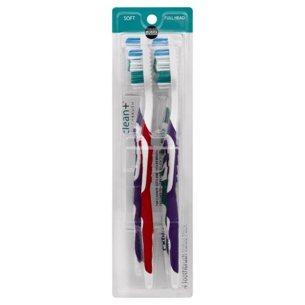 slide 1 of 1, Publix Value Pack Clean+ Full Head Soft Toothbrush, 4 ct