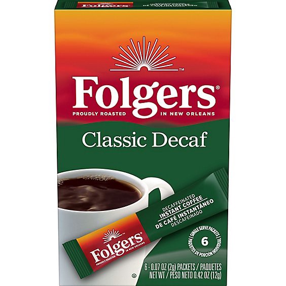 slide 1 of 1, Folgers Coffee Instant Classic Decaf - 6-0.07 Oz, 6 ct