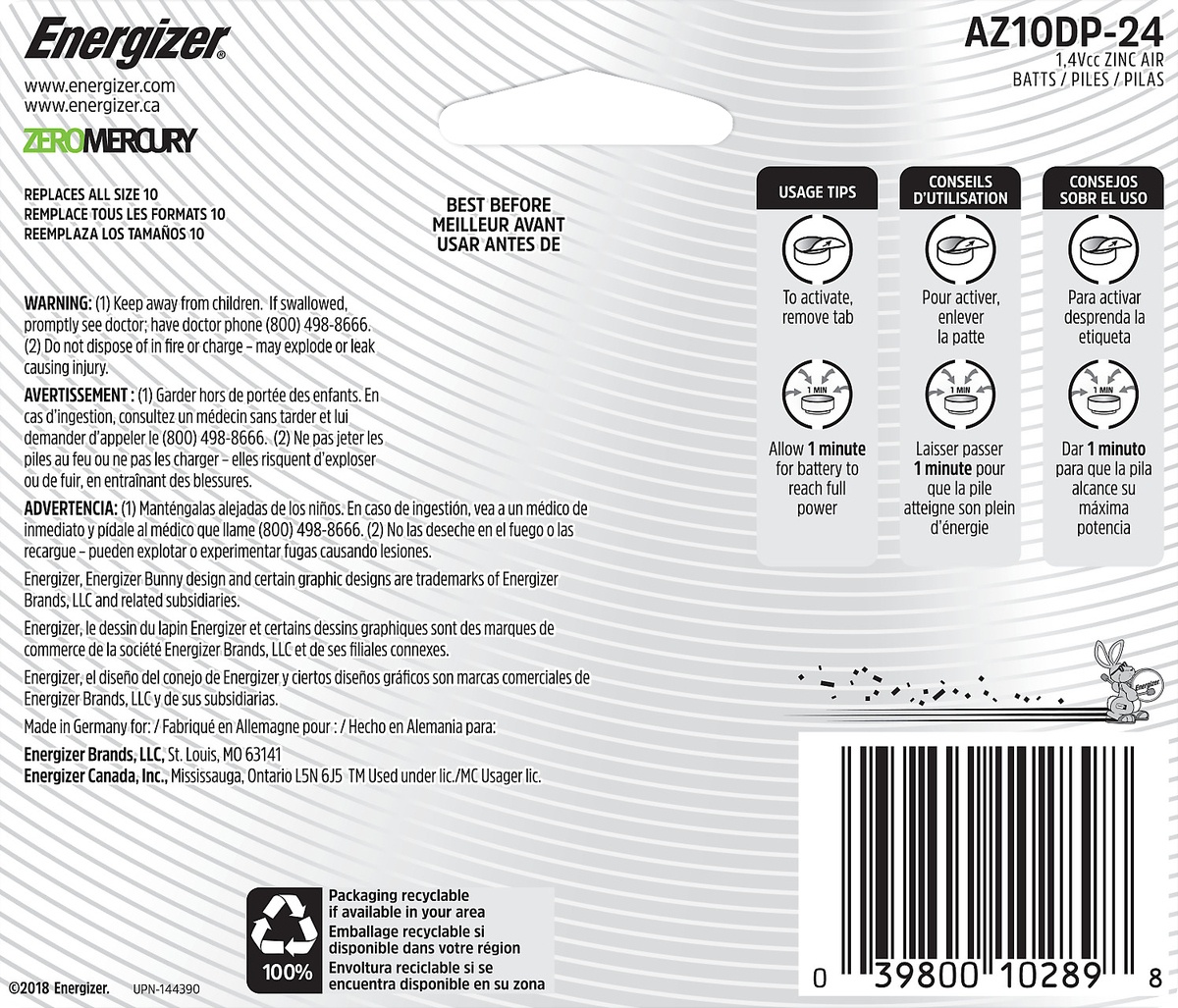 slide 2 of 3, Energizer Zinc-Air Hearing Aid Batteries 24 ea, 24.0