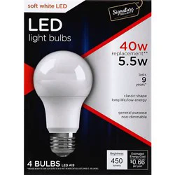 Signature Select Light Bulb Led Soft White 5.5w A19 450 Lumens - 4 Count