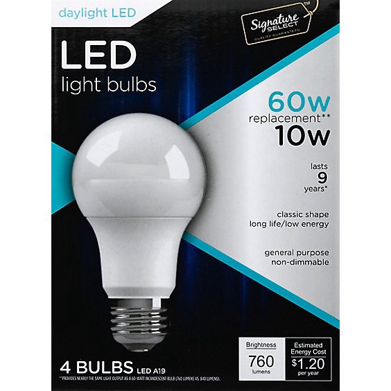 slide 1 of 6, Signature Select Light Bulb Led Daylight 10w A19 760 Lumens - 4 Count, 4 ct