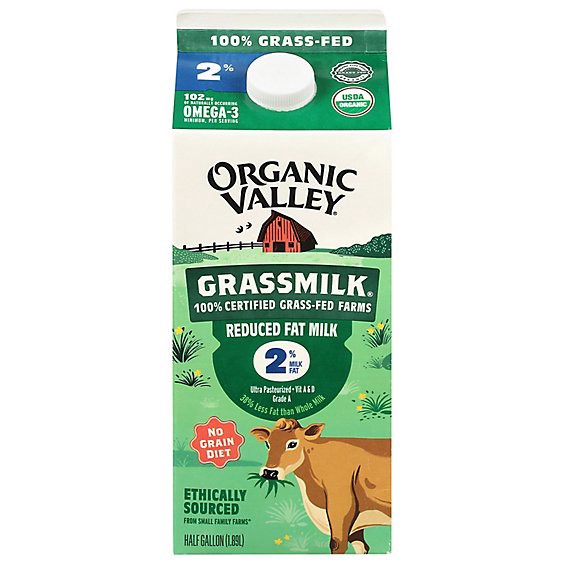 slide 1 of 1, Organic Valley Grassmilk Organic Milk Reduced Fat 2% Milkfat Half Gallon - 1.89 Liter, 64 fl oz