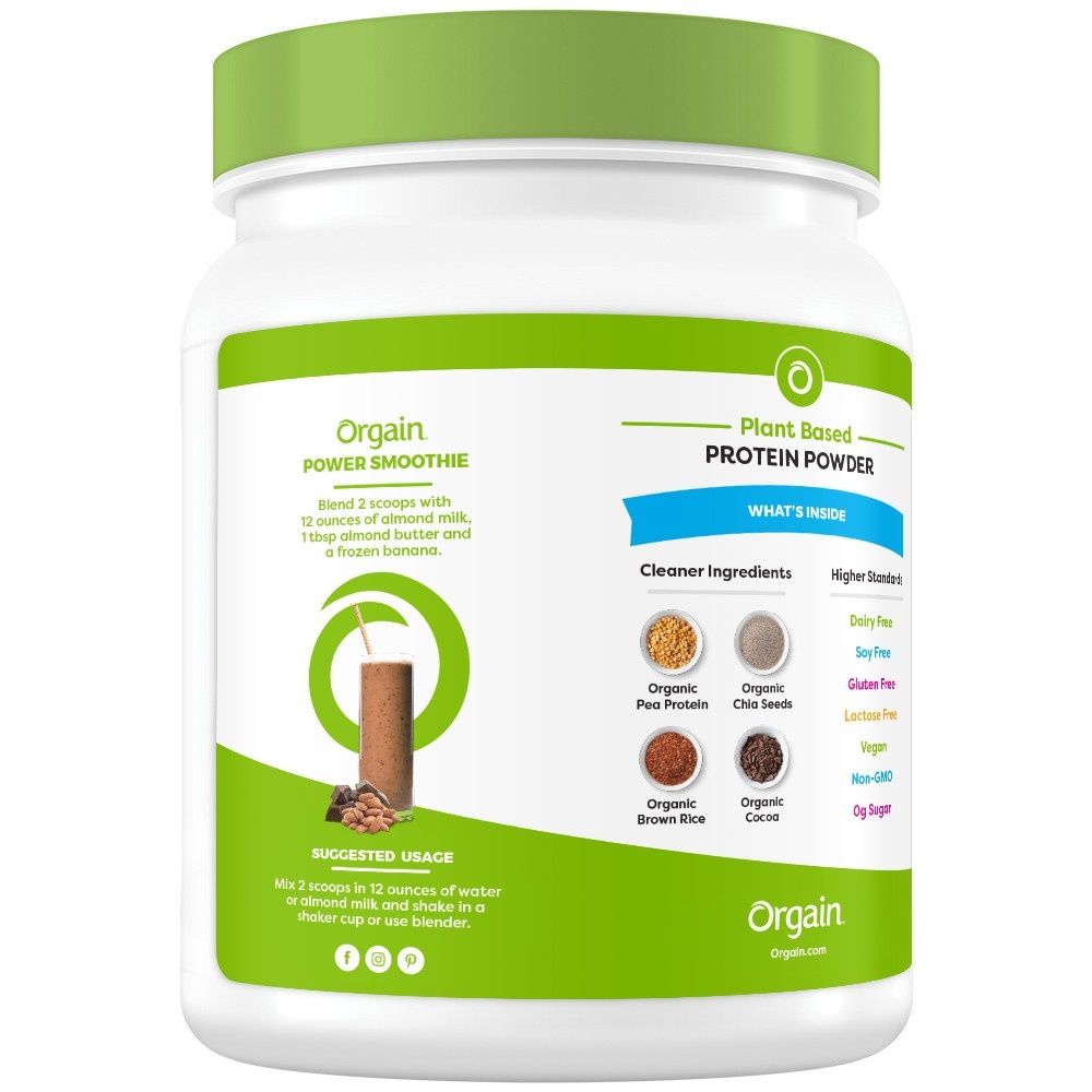 slide 3 of 3, Orgain Organic Vegan Plant Based Protein Powder - Creamy Chocolate Fudge - 16.32oz, 1.02 lb