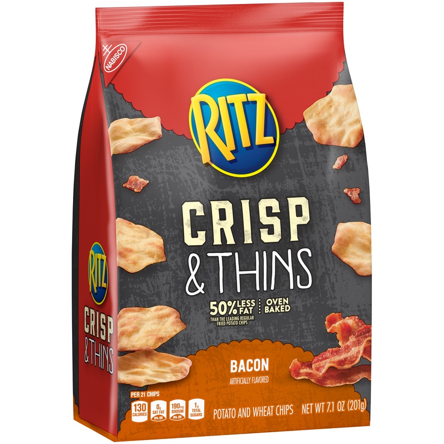 slide 7 of 9, Ritz Crisp & Thins Bacon Potato and Wheat Chips, 7.1 oz