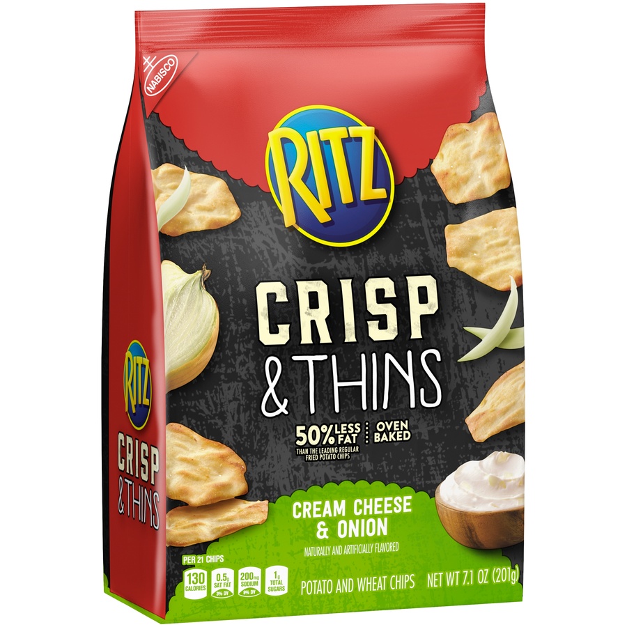 slide 5 of 8, Ritz Crisp & Thins Cream Cheese & Onion Potato And Wheat Chips - 7.1oz, 