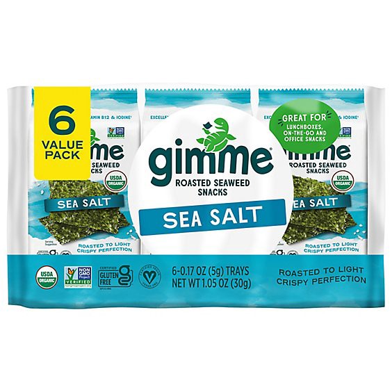 slide 1 of 10, Gimme Seaweed Rstd Sslt Organic - 1.02 Oz, 6 x .17 oz