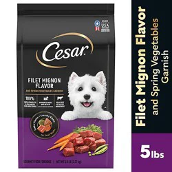 Cesar Filet Mignon Flavor With Spring Vegetables Garnish Small Breed Dry Dog Food Bag - 5 Lbs