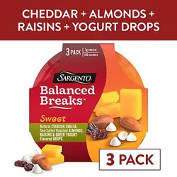 Sargento Sweet Balanced Breaks Cheddar Cheese Roasted Almonds Raisins & Yogurt Drops - 3-1.5 Oz