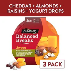 Sargento Sweet Balanced Breaks Cheddar Cheese Roasted Almonds Raisins & Yogurt Drops - 3-1.5 Oz