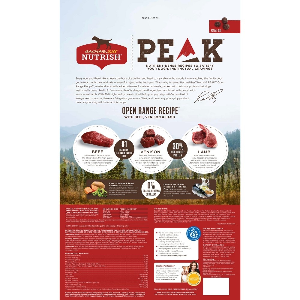 slide 2 of 2, Rachael Ray Nutrish PEAK Protein Open Prairie Recipe With Beef, Venison & Lamb, Dry Dog Food, 4 lb. Bag, 4 lb