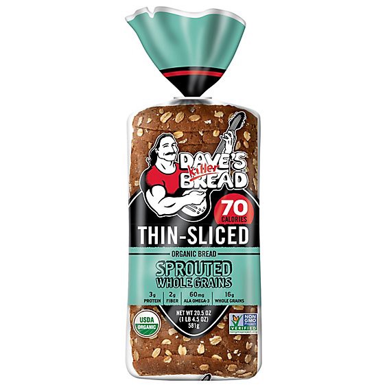 slide 1 of 1, Daves Killer Bread Sprouted Whole Grains Thin-Sliced Whole Grain Organic Bread 20.5 Oz Loaf, 20.5 oz