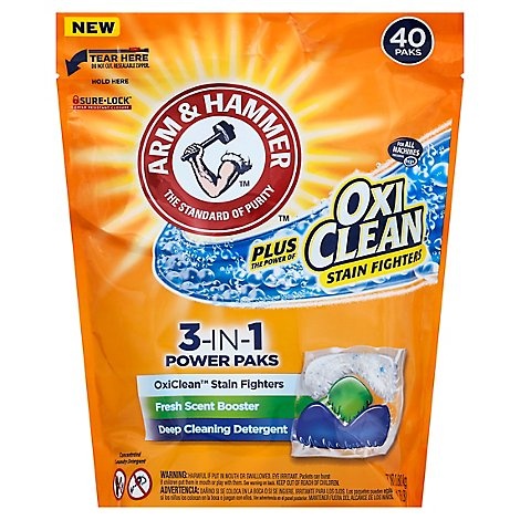 slide 1 of 1, Arm & Hammer Laundry Detergent Oxi Clean Concentrated Pouch, 40 ct