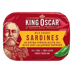 King Oscar Sardines In Extra Virgin Olive Oil Double Layer With Hot Jalapeno Peppers - 3.75 Oz