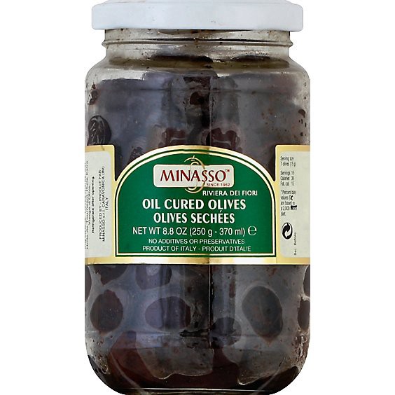 slide 1 of 1, Minasso Olives Oil Cured Jar - 7 Oz, 8.8 oz