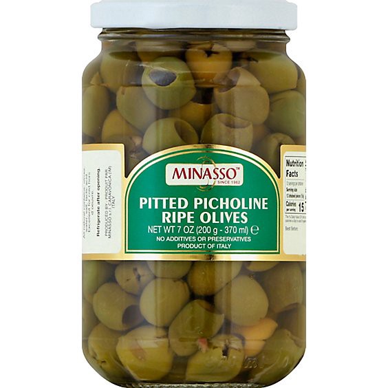slide 1 of 1, Minasso Pitted Picholine Ripe Olives - 7 Oz, 7 oz