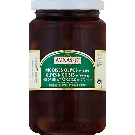 slide 1 of 1, Minasso Olives Ripe Nicoises Jar - 7 Oz, 7.7 oz