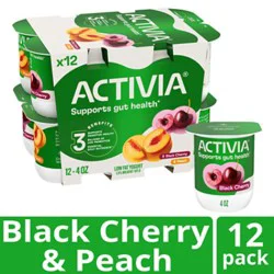 Activia Probiotic Peach & Black Cherry Variety Pack Yogurt - 12-4 Oz
