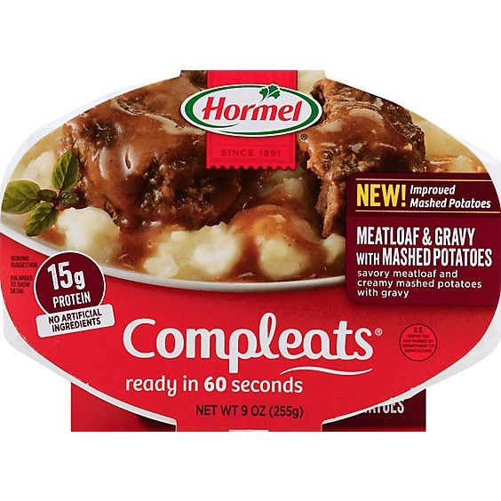 slide 1 of 1, Hormel Compleats Microwave Meals Homestyle Meatloaf & Gravy With Mashed Potatoes - 9 Oz, 9 oz