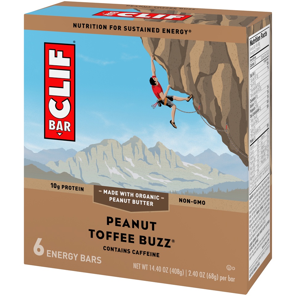 slide 3 of 8, CLIF Bar Peanut Toffee Buzz Bars, 6 ct; 2.4 oz