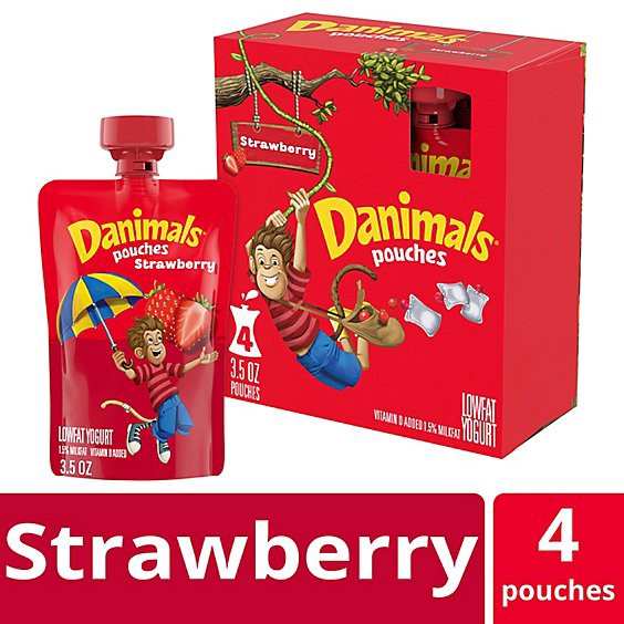 slide 1 of 3, Danimals Strawberry Explosion Squeezable Yogurt - 4-3.5 Oz, 4 ct; 3.5 oz