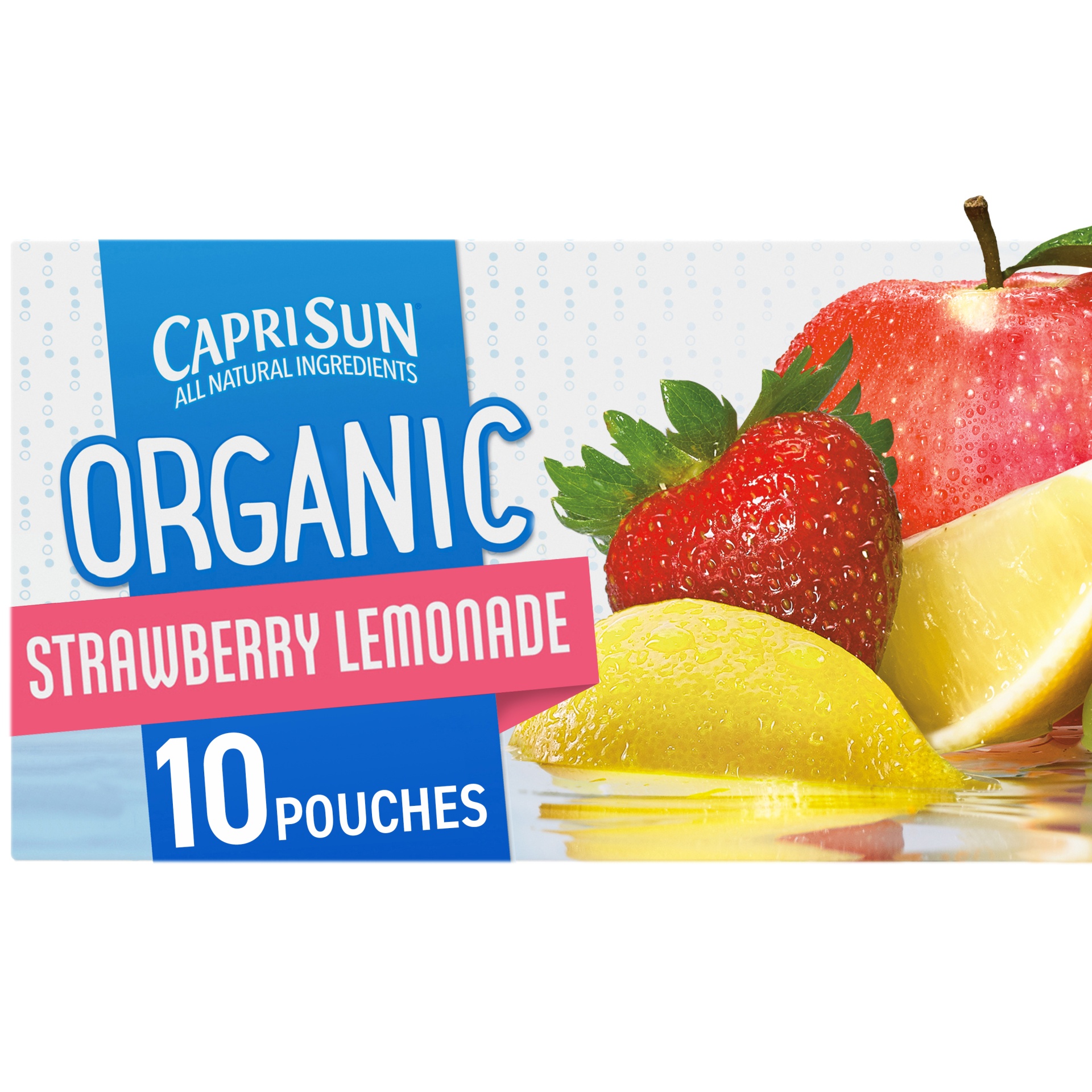 slide 1 of 8, Capri Sun Organic Strawberry Lemonade Ready-to-Drink Soft Drink, 10 - 6 fl oz Pouches, 10 ct; 6 fl oz