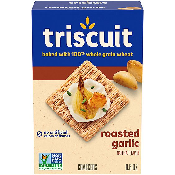 slide 1 of 13, Triscuit Roasted Garlic Whole Grain Wheat Crackers - 8.5 Oz, 8.5 oz