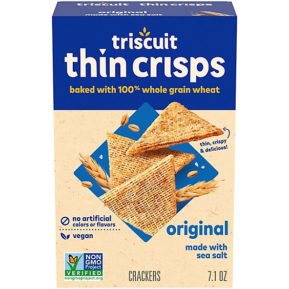 slide 1 of 3, Triscuit Thin Crisps Original Whole Grain Wheat Vegan Crackers - 7.1 Oz, 7.1 oz