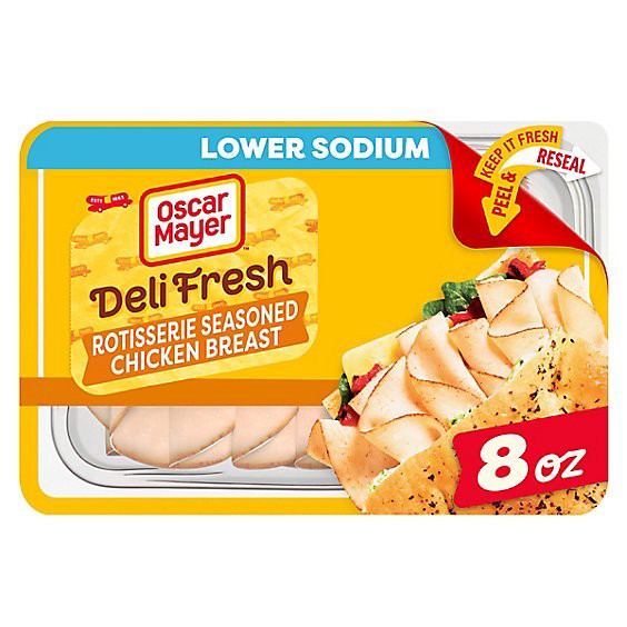 slide 1 of 1, Oscar Mayer Deli Fresh Rotisserie Seasoned Chicken Breast Lunch Meat With Lower Sodium - 8 Oz, 8 oz