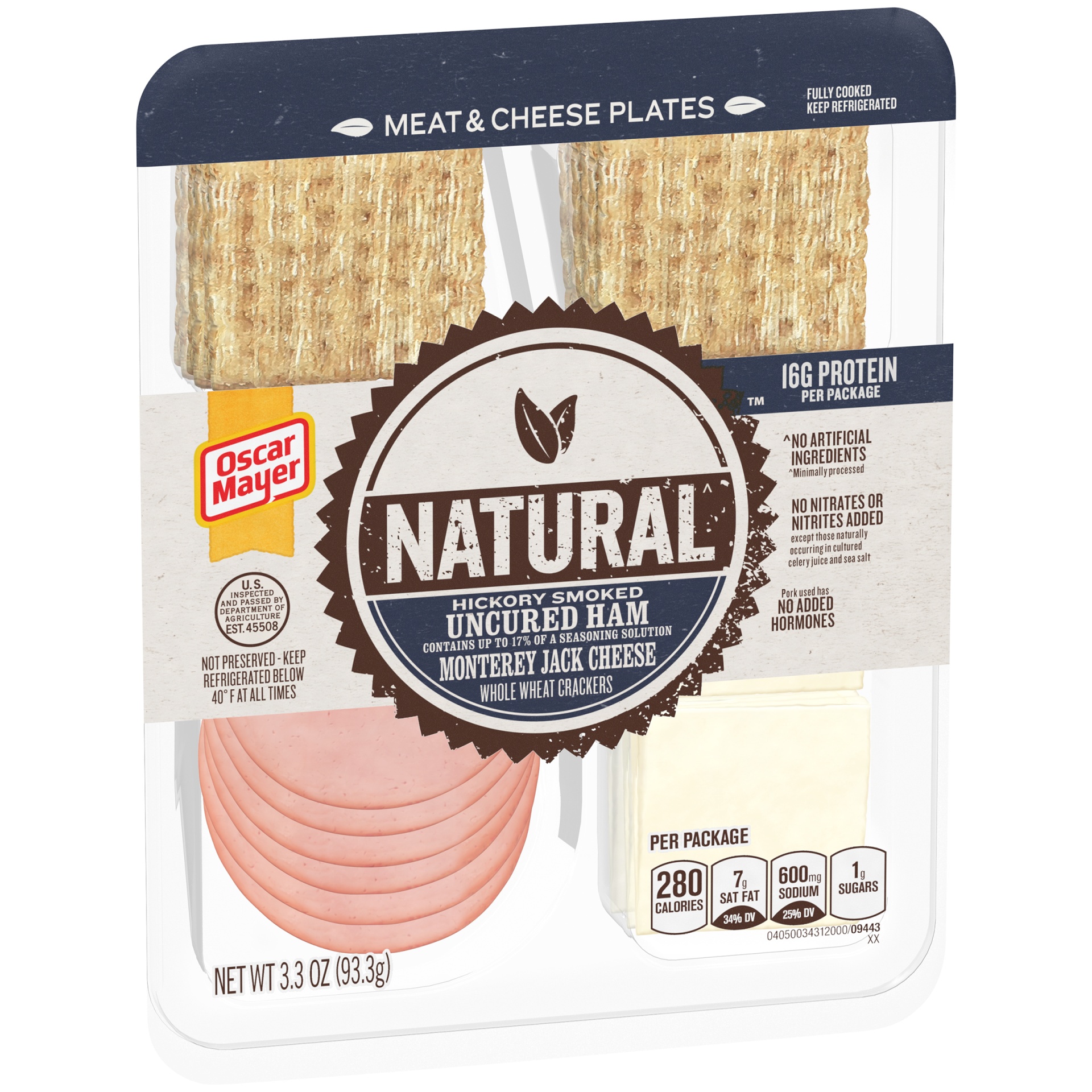 slide 6 of 10, Oscar Mayer Natural Plate with Ham, Monterey Jack Cheese and Crackers - 3.3oz, 