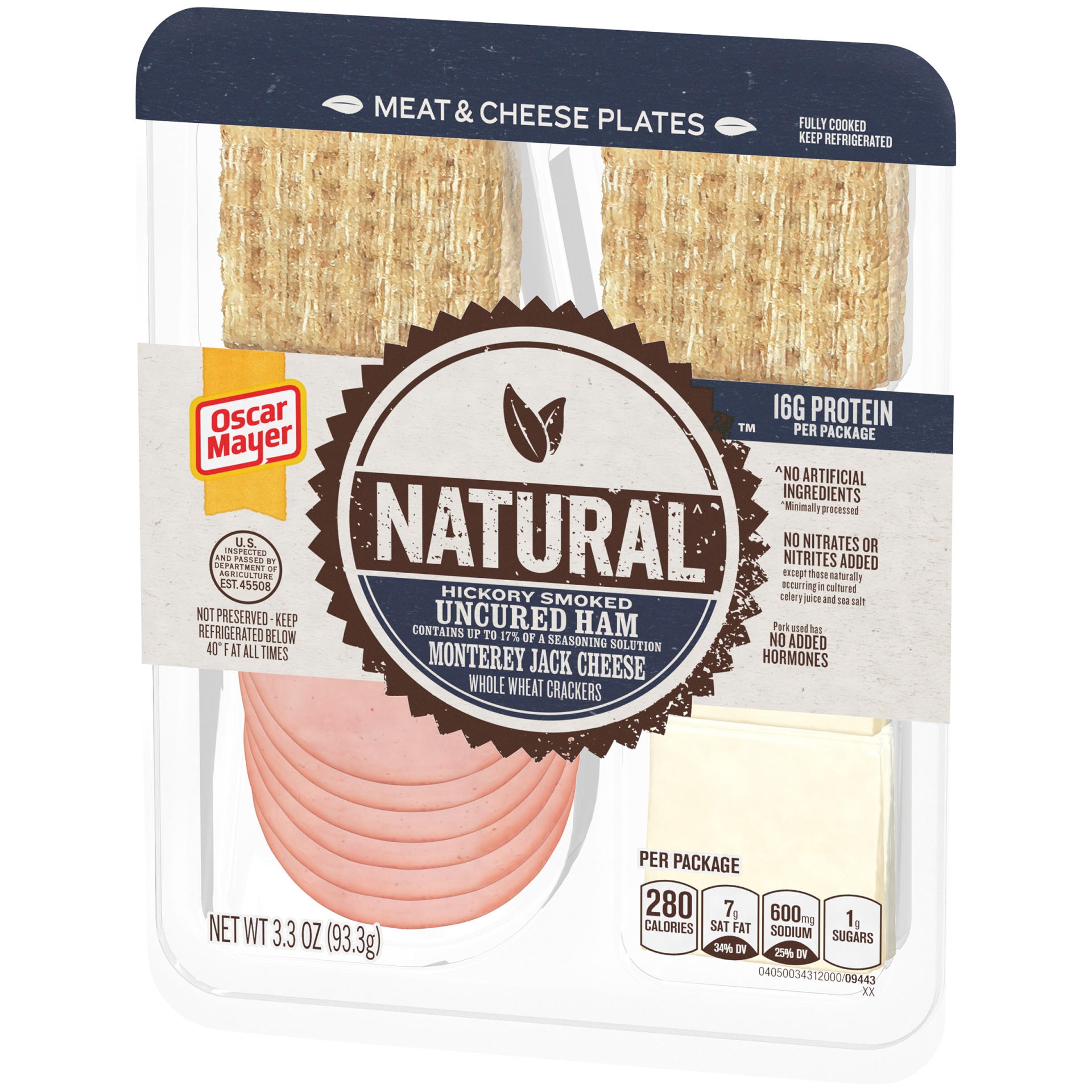 slide 7 of 10, Oscar Mayer Natural Plate with Ham, Monterey Jack Cheese and Crackers - 3.3oz, 