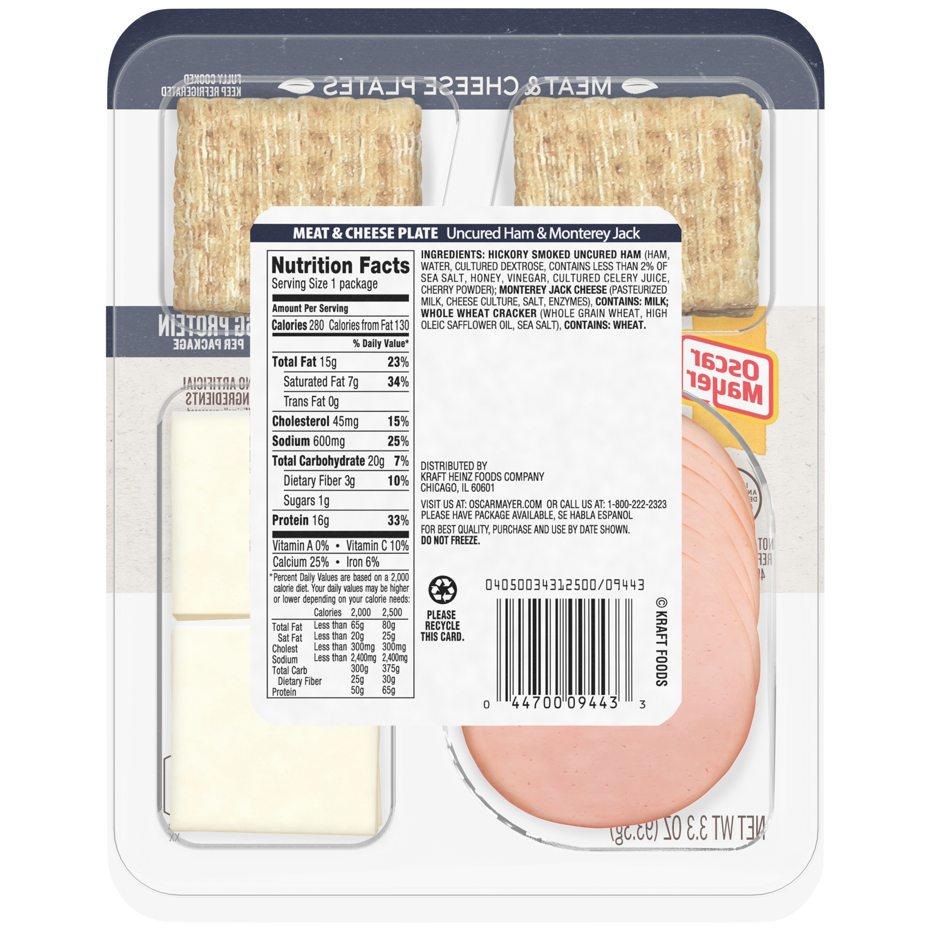 slide 8 of 10, Oscar Mayer Natural Plate with Ham, Monterey Jack Cheese and Crackers - 3.3oz, 