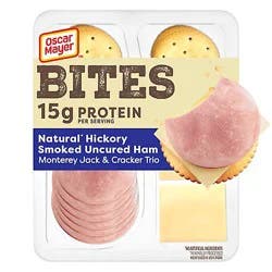 Oscar Mayer Bites Hickory Smoked Uncured Ham, Monterey Jack & Cracker Meat & Cheese Snack Plate - 3.3 Oz
