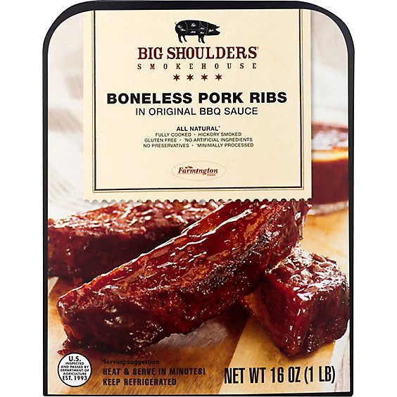 slide 1 of 1, Big Shoulders Boneless Ribs In Bbq Sauce - 16 Oz, 16 oz