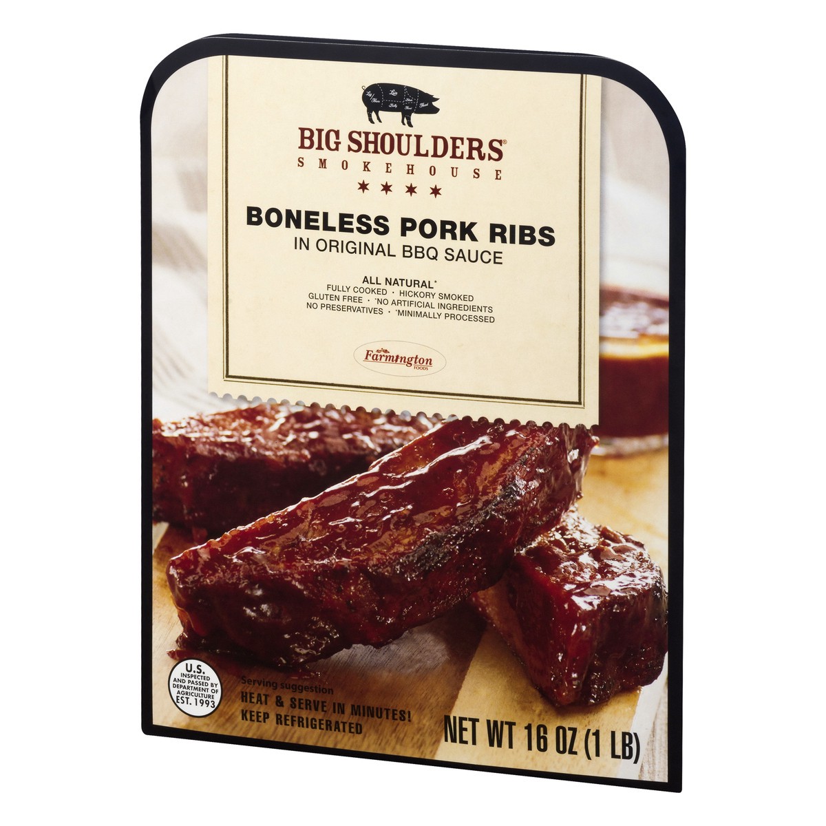 slide 4 of 12, Big Shoulders Boneless Ribs In Bbq Sauce - 16 Oz, 16 oz