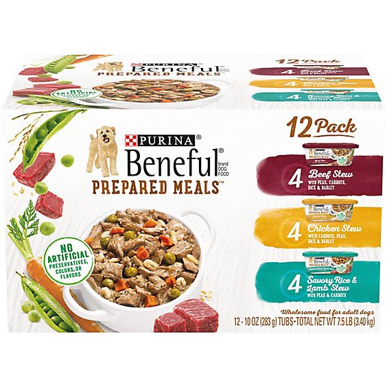 slide 1 of 7, Beneful Prepared Meals Beef Wet Dog Food - 12-10 Oz, 120 oz