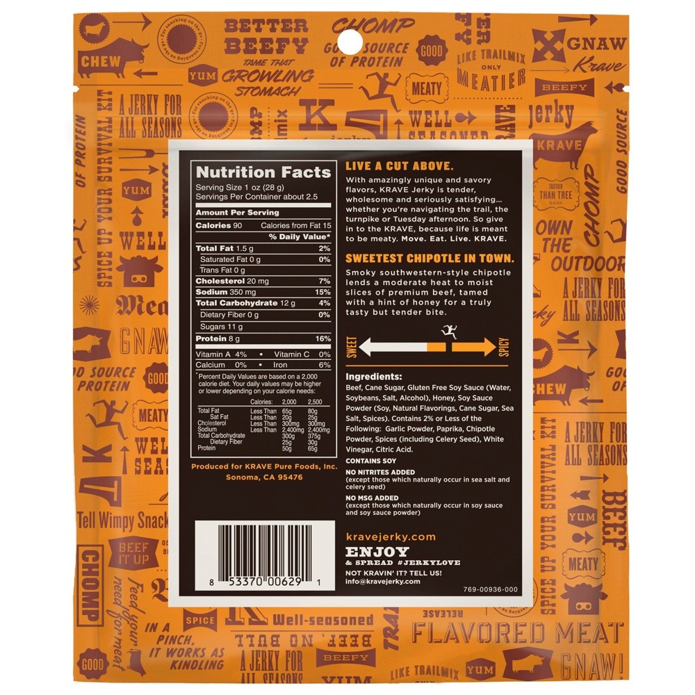 slide 2 of 2, Krave Sweet Chipotle Beef Jerky, 2.7 oz