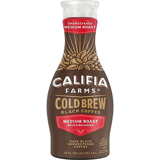 slide 1 of 3, Califia Farms Pure Black Unsweetened Medium Roast Cold Brew Coffee 48 Fl. Oz., 48 fl oz