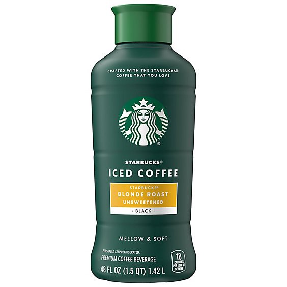 slide 1 of 1, Starbucks Premium Unsweetened Blonde Roast Iced Coffee Beverage Bottle - 48 Fl. Oz., 48 fl oz