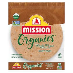 Mission Organics Whole Wheat Flour Tortillas - Soft Taco Size - 6 Count