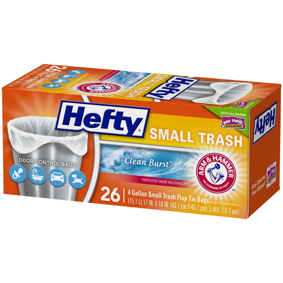 slide 3 of 6, Hefty Small Flap Tie Trash Bags - Clean Burst Scent, 26 ct; 4 gal