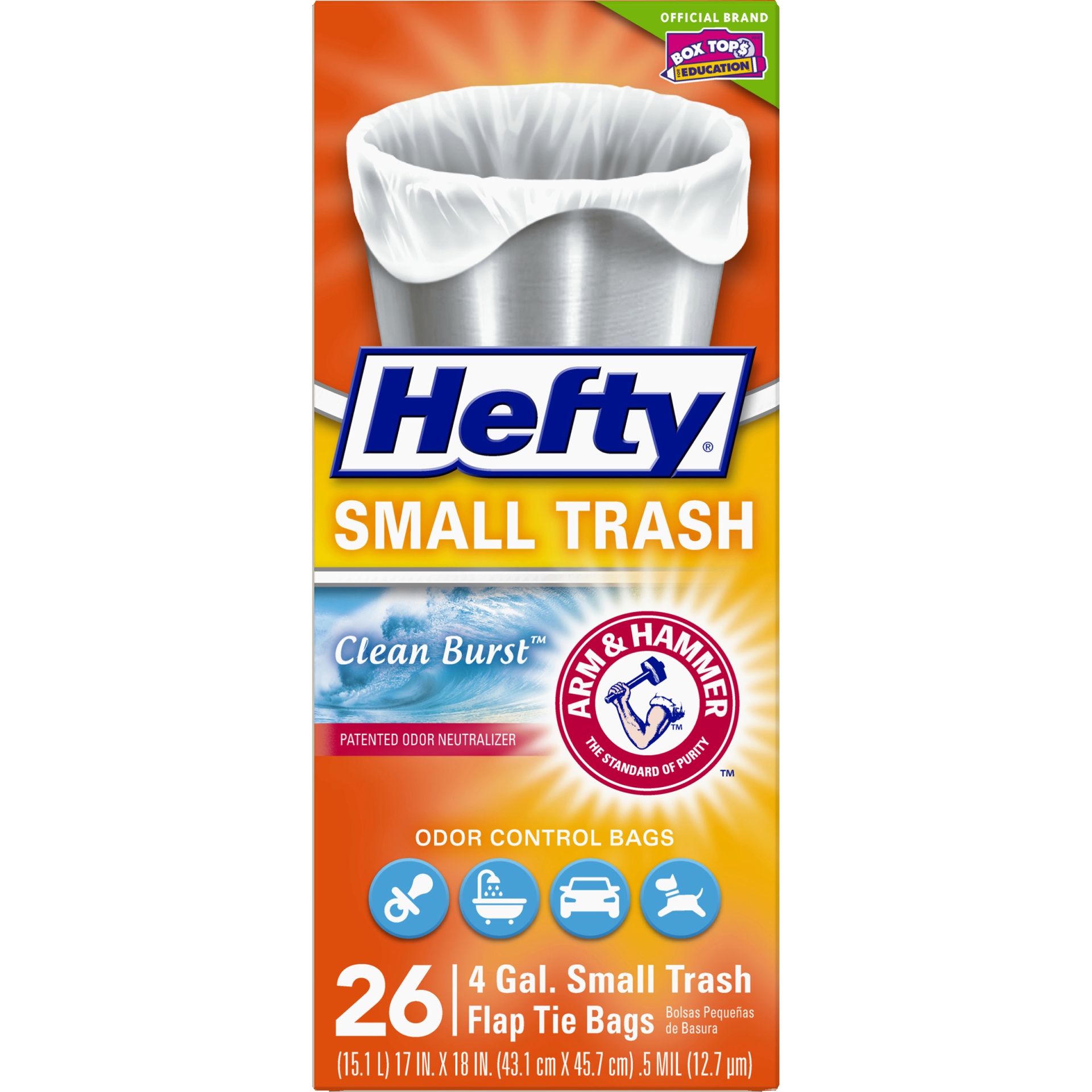 slide 6 of 6, Hefty Small Flap Tie Trash Bags - Clean Burst Scent, 26 ct; 4 gal