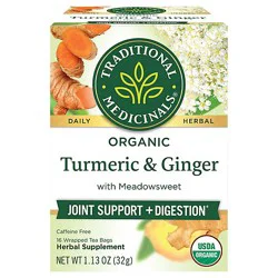 Traditional Medicinals Organic Turmeric With Meadowsweet & Ginger Herbal Tea Bags - 16 Count