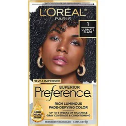 L'oreal Paris Superior Preference Fade-Defying Permanent Hair Color 1.0 Ultimate Black Kit - Each