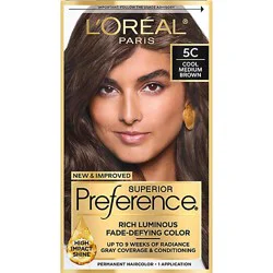 L'oreal Paris Superior Preference Fade-Defying Permanent Hair Color 5c Cool Medium Brown Kit - Each