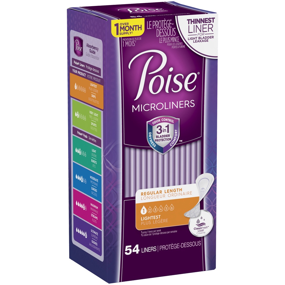 slide 2 of 3, Poise Microliners Postpartum Incontinence Panty Liners - Lightest Absorbency - Regular Length - 54ct, 54 ct