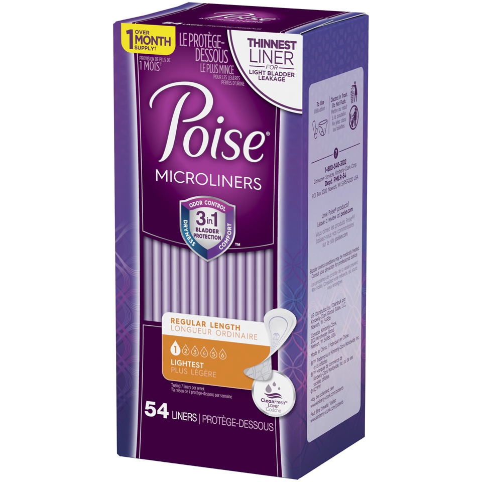 slide 3 of 3, Poise Microliners Postpartum Incontinence Panty Liners - Lightest Absorbency - Regular Length - 54ct, 54 ct