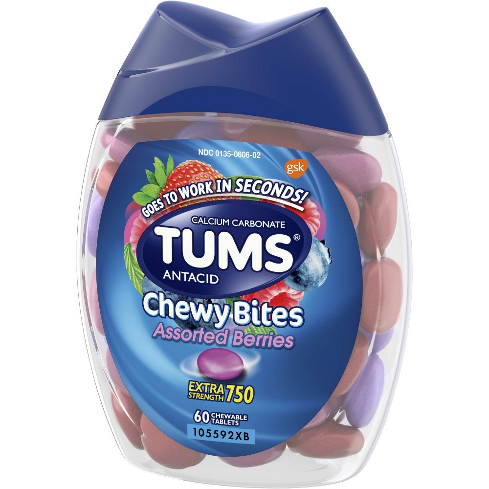 slide 4 of 6, Tums Chewy Bites Extra Strength Antacid Assorted Berry 60ct, 60 ct