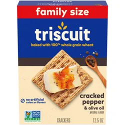 Triscuit Cracked Pepper & Olive Oil Whole Grain Wheat Crackers Family Size - 12.5 Oz